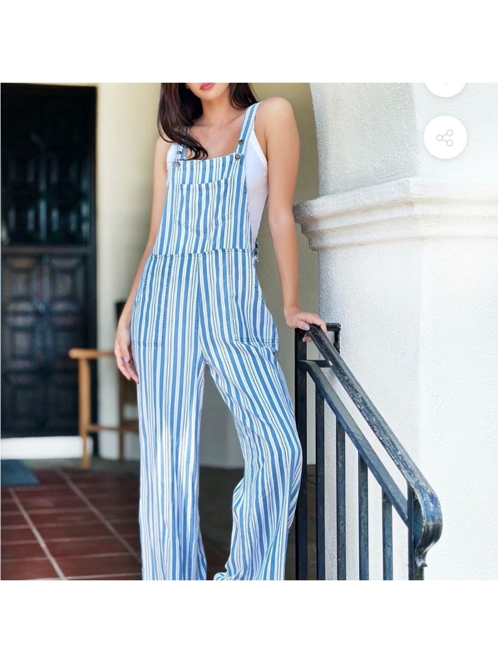 Billy T Striped Cotton-Blend Overalls EUC